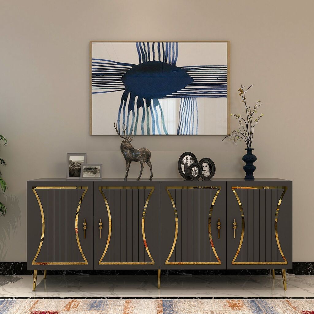 Конзолна маса Hanah Home Tean, 150x75x35 см, антрацит-златна боја