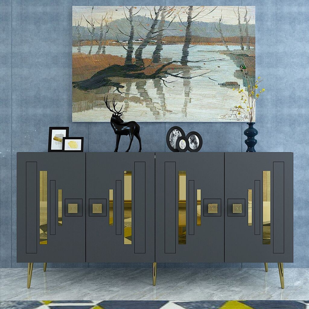 Конзолна маса Hanah Home Seduna, 150x75x35 см, антрацит-златна боја