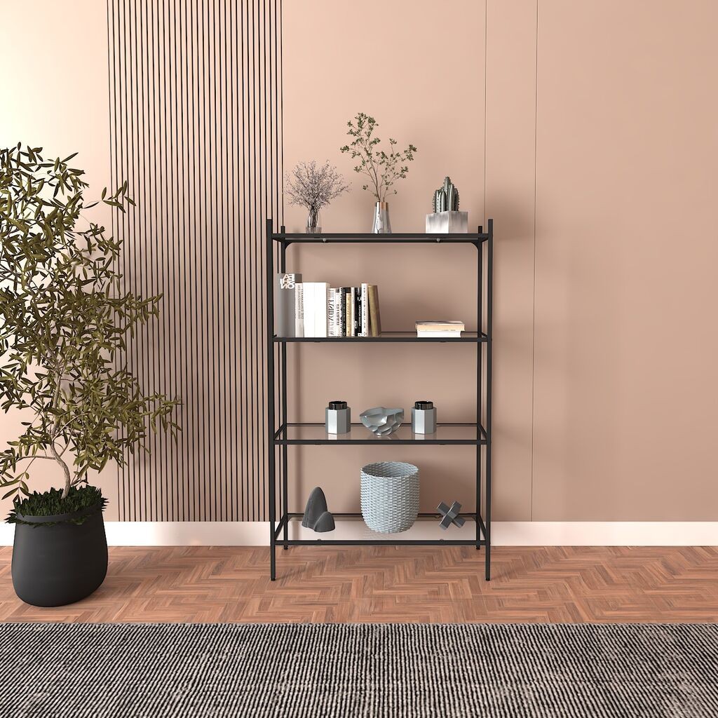 Полица за книги Hanah Home Marta, стакло, 80x30x126 см, црна