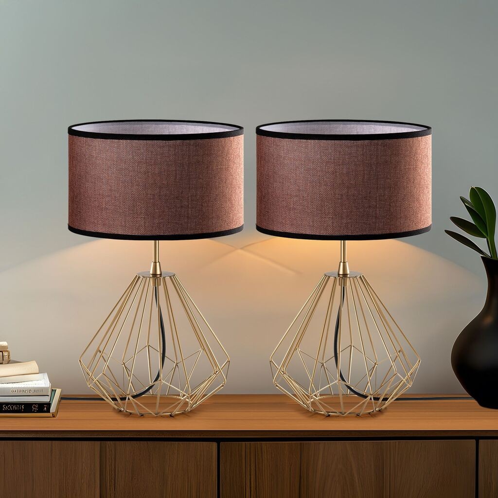 Комплет столни ламби Opviq Diamond-S-713, 25x25x43 см, IP20, 2 парчиња, кафеаво-златна боја