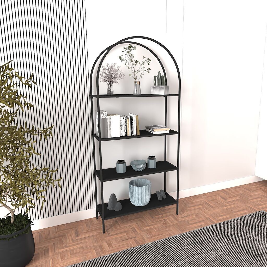 Полица за книги Hanah Home Mona, 80x30x175 см, црна