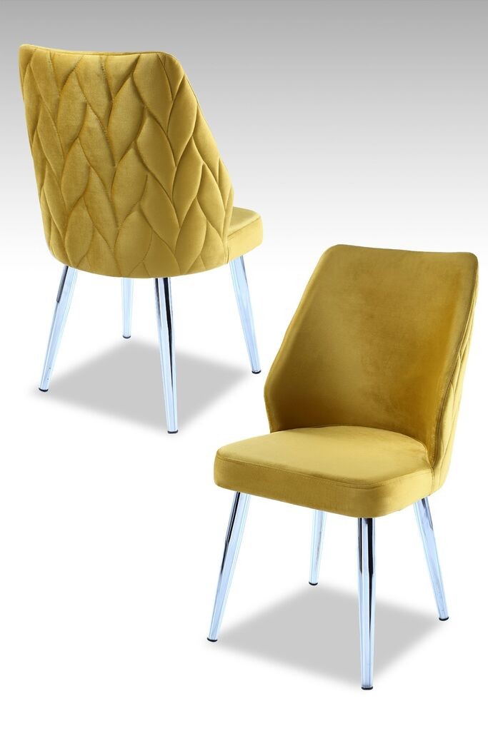 Комплет столчиња Hanah Home Poufy, 48x90x43 см, 4 парчиња, сребрено-жолта боја