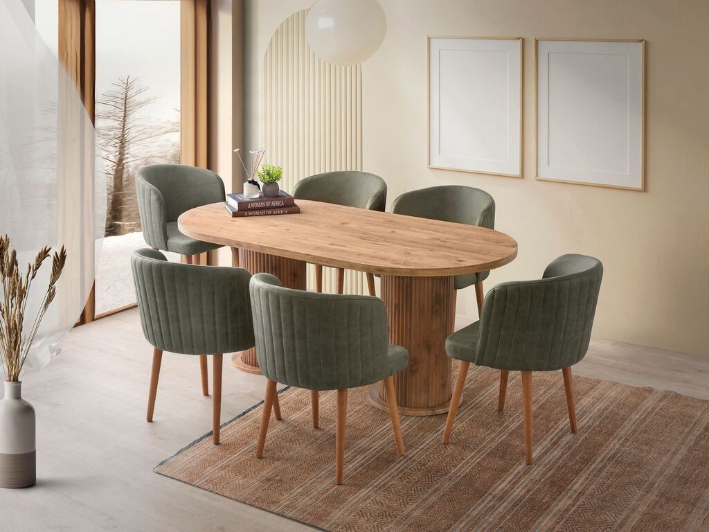 Трпезариска маса Hanah Home Milas-2991, 180x77x90 см, кафеава