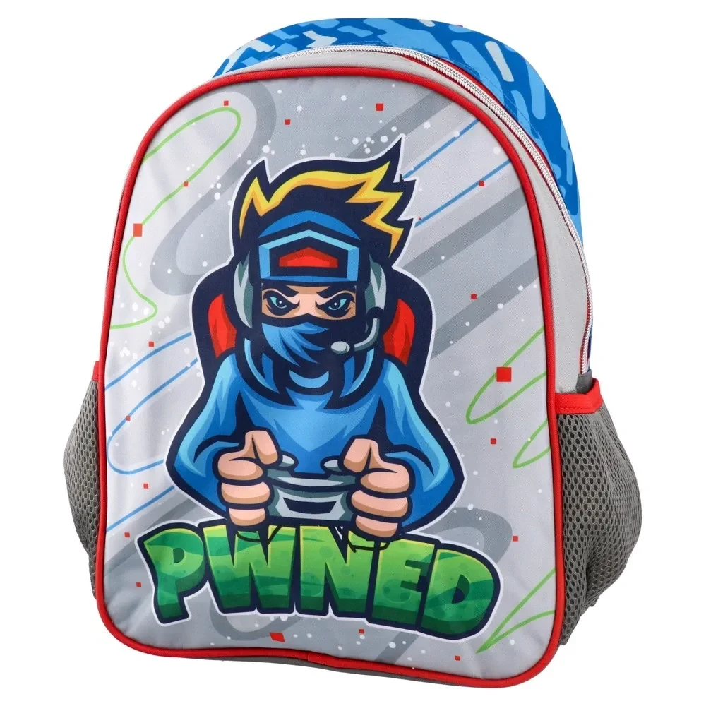 Ранец SAZIO Limo за во градинка Pwned, сиво-син