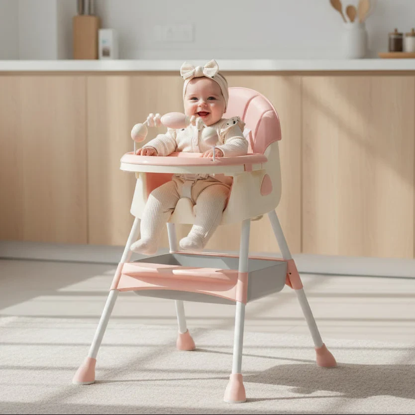 Мултифункционална 3 во 1 столица за хранење со играчки и сет за јадење