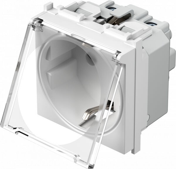 Tem Cates Приклучница II шуко со прозирен капак 2М бела модул VM11PT