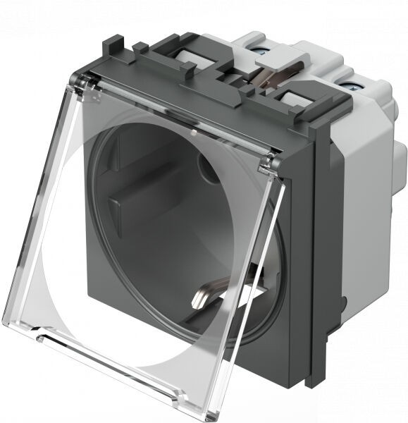 Tem Cates Приклучница шуко со проѕирен капак антрацит 2М модул TEM VM11AT-P