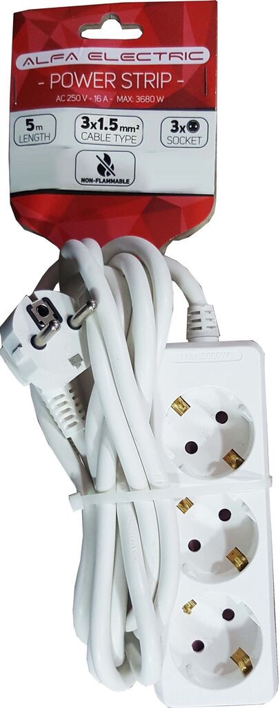 Alfa Electric Продолжен кабел 5m со три приклучници без прекинувач