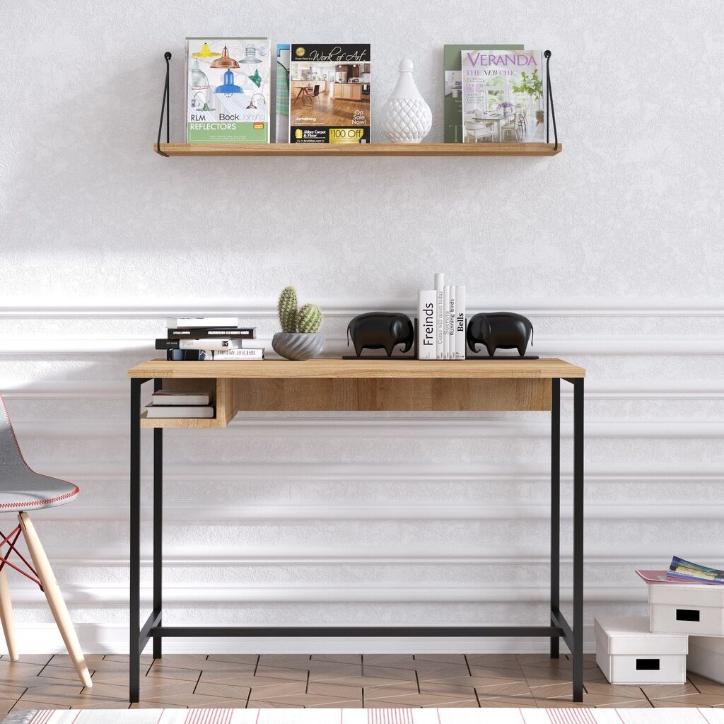 Работна маса Hanah Home ниска, 100x74x60 см, даб-црна