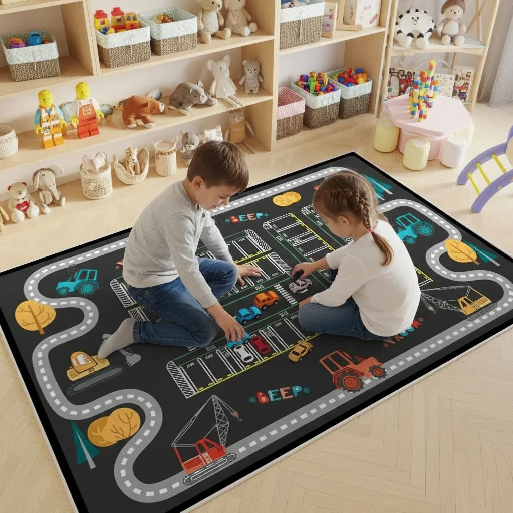 Детски тепих со паркинг и патеки 140х200 цм