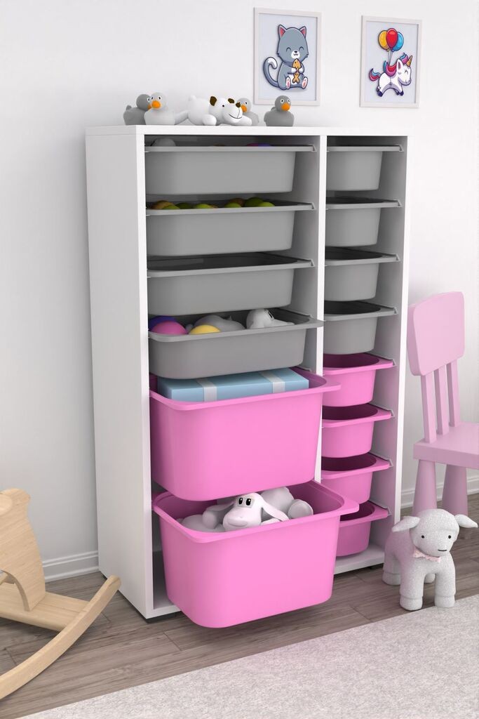 Комода Hanah Home за повеќекратна употреба Rine 2D4K8U, 69,5 x 109 x 30 см, бела-сива-розова