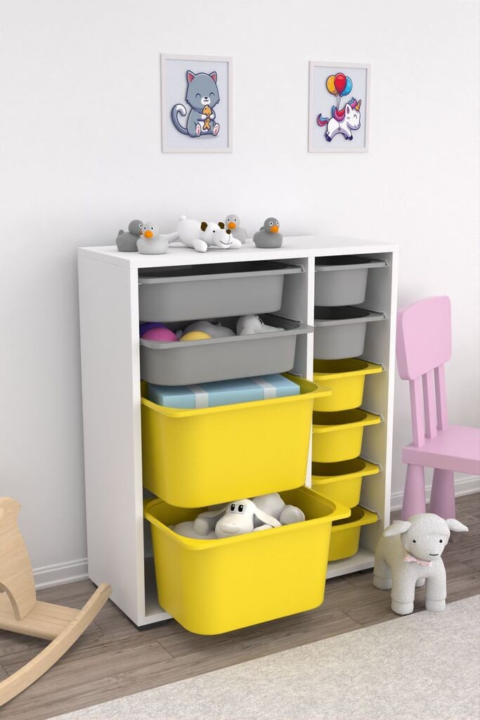 Комода Hanah Home Multifunctional Zen 2D2K6U, 69,5 x 83 x 30 см, бела-сива-жолта