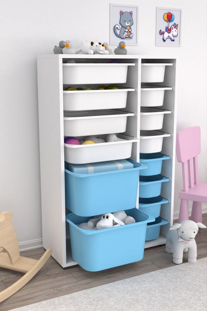 Комода Hanah Home за повеќекратна употреба Rine 2D4K8U, 69,5 x 30 x 109 см, сино-бела