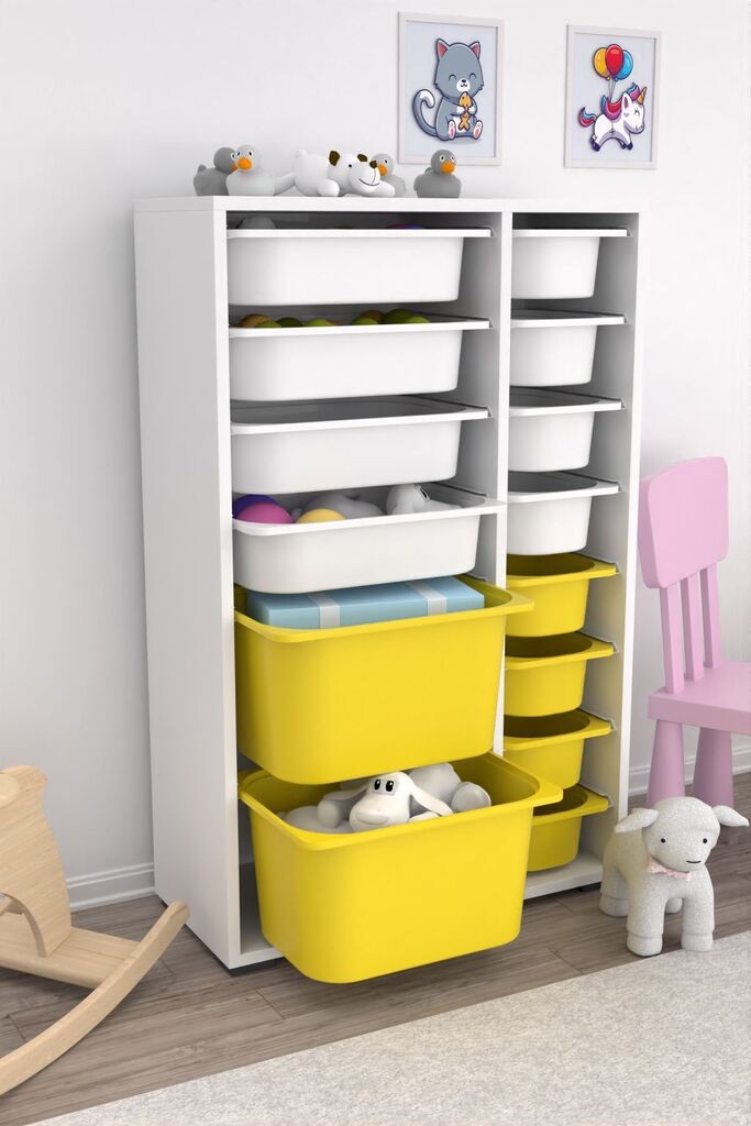 Комода Hanah Home за повеќекратна употреба Rine 2D4K8U, 69,5 x 109 x 30 см, бело-жолта