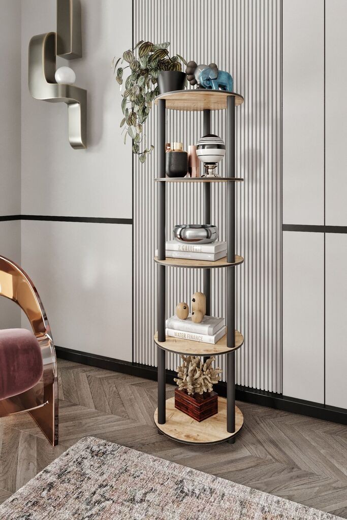 Полица за книги Hanah Home, кружна, 5 нивоа, даб