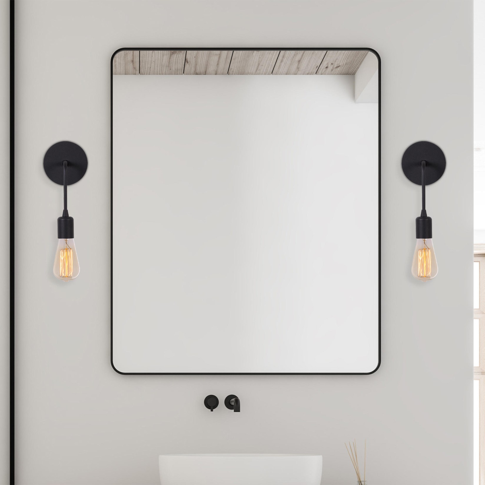 Opviq dzидна светилка E27 со штекер, црна