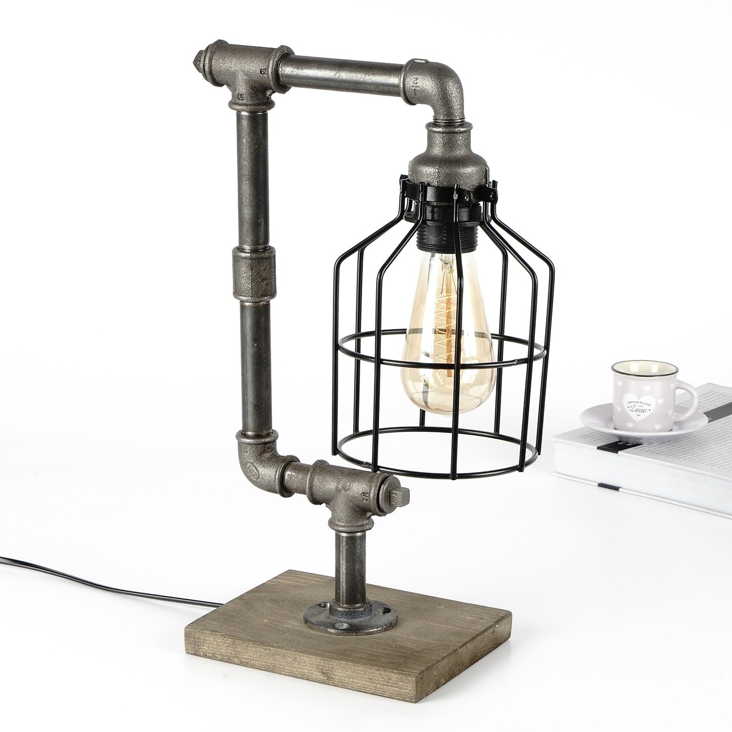 Столна ламба Opviq E27 со штекер, црно-сребрена