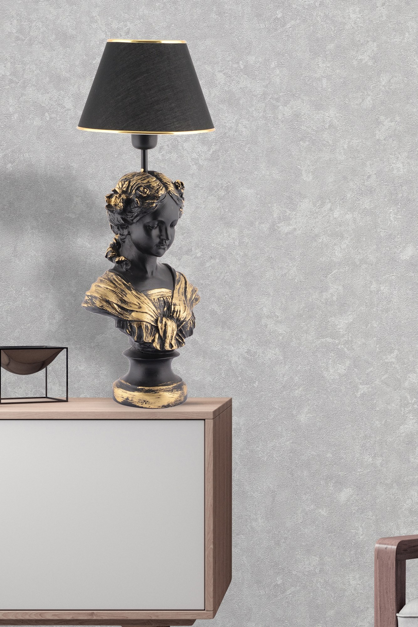 Столна ламба Opviq E27 со штекер, црно-златна