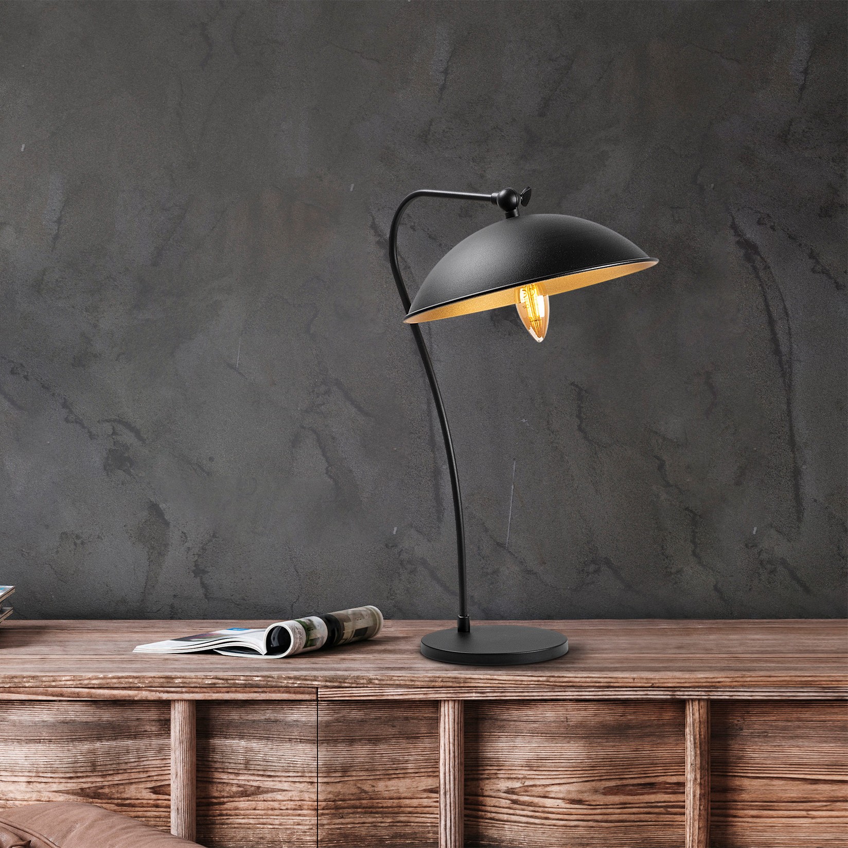 Столна ламба Opviq E14 со штекер, црно-златна