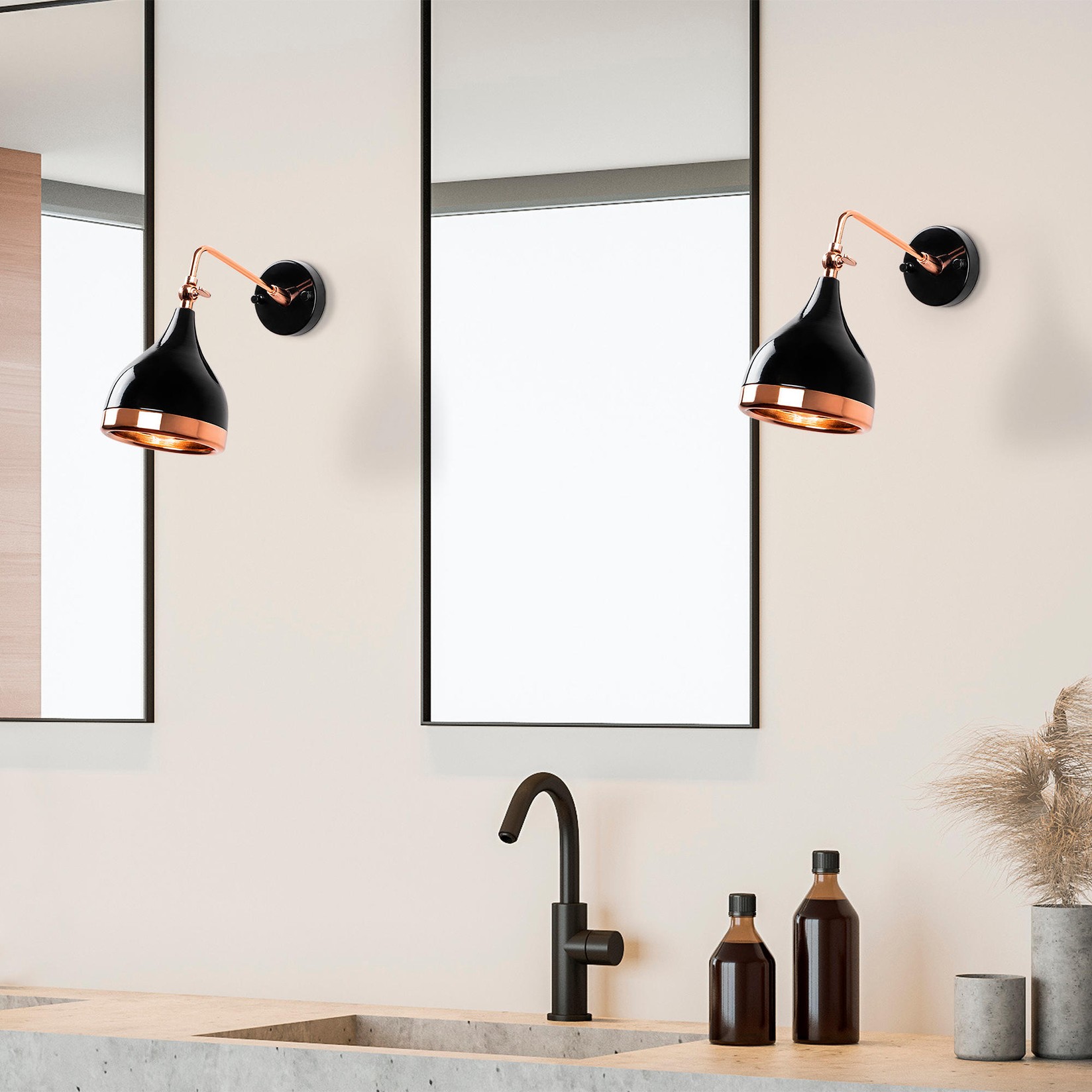 Opviq dzидна светилка E27 со приклучница, црна-бакарна