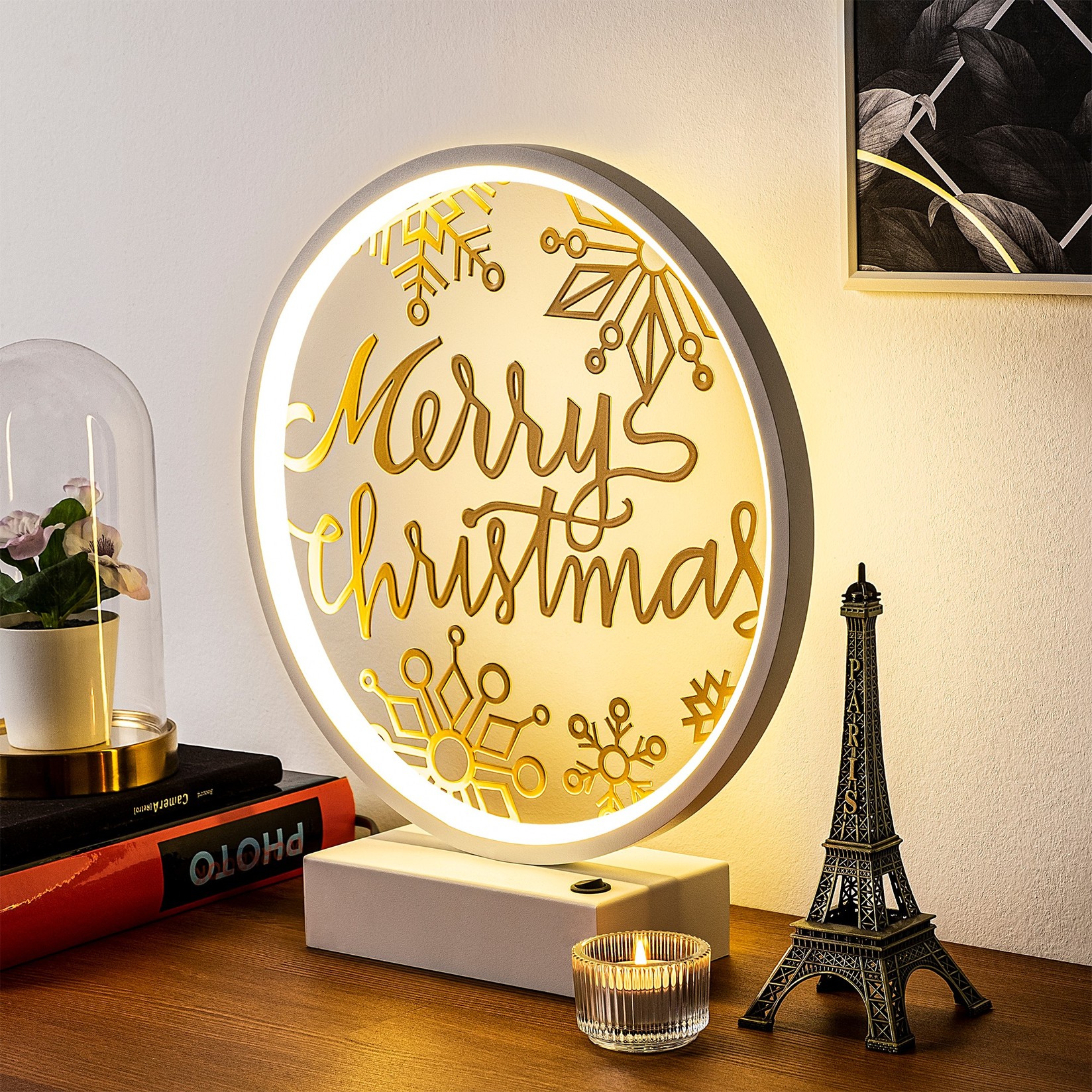 Столна ламба Opviq, бело-златна