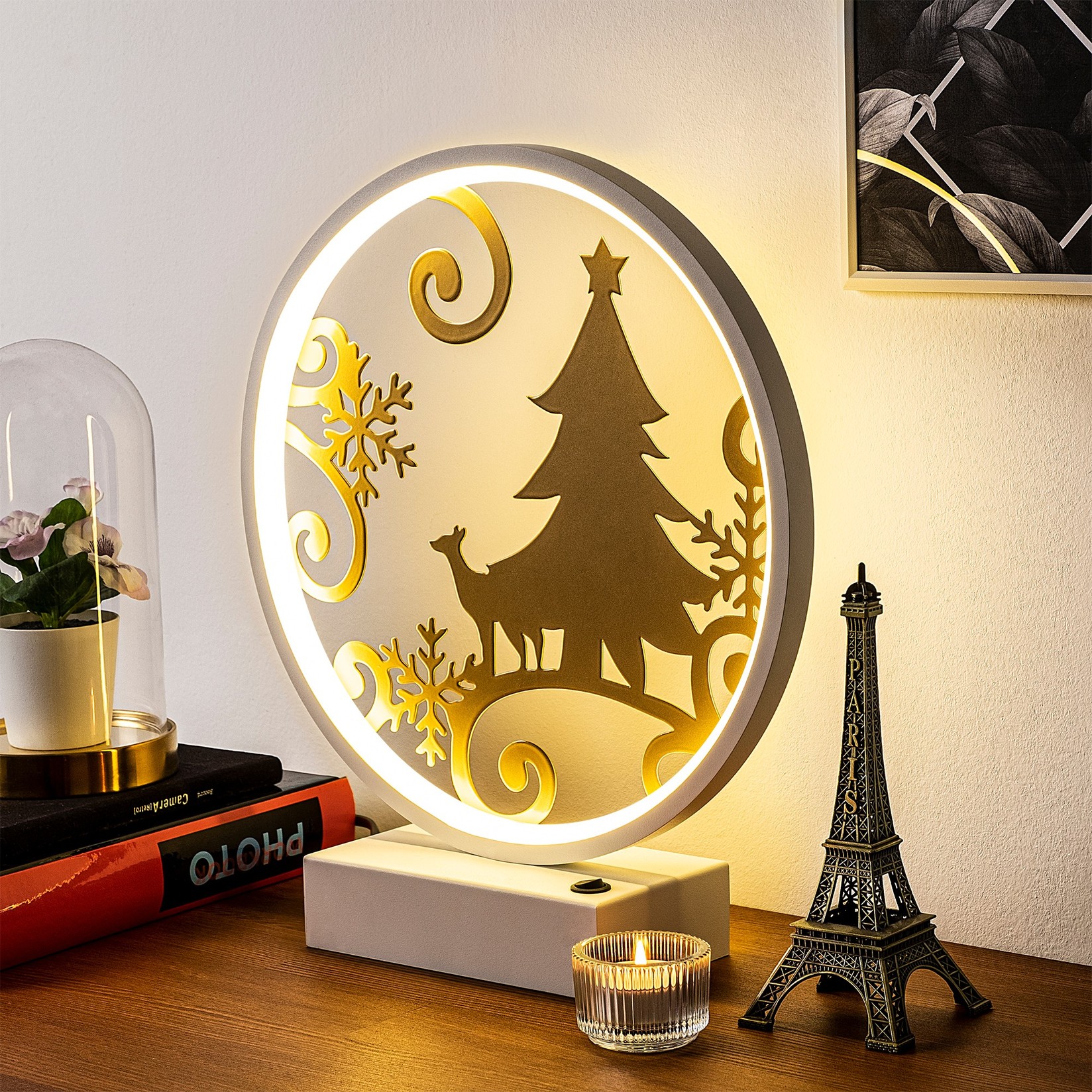 Столна ламба Opviq, бело-златна