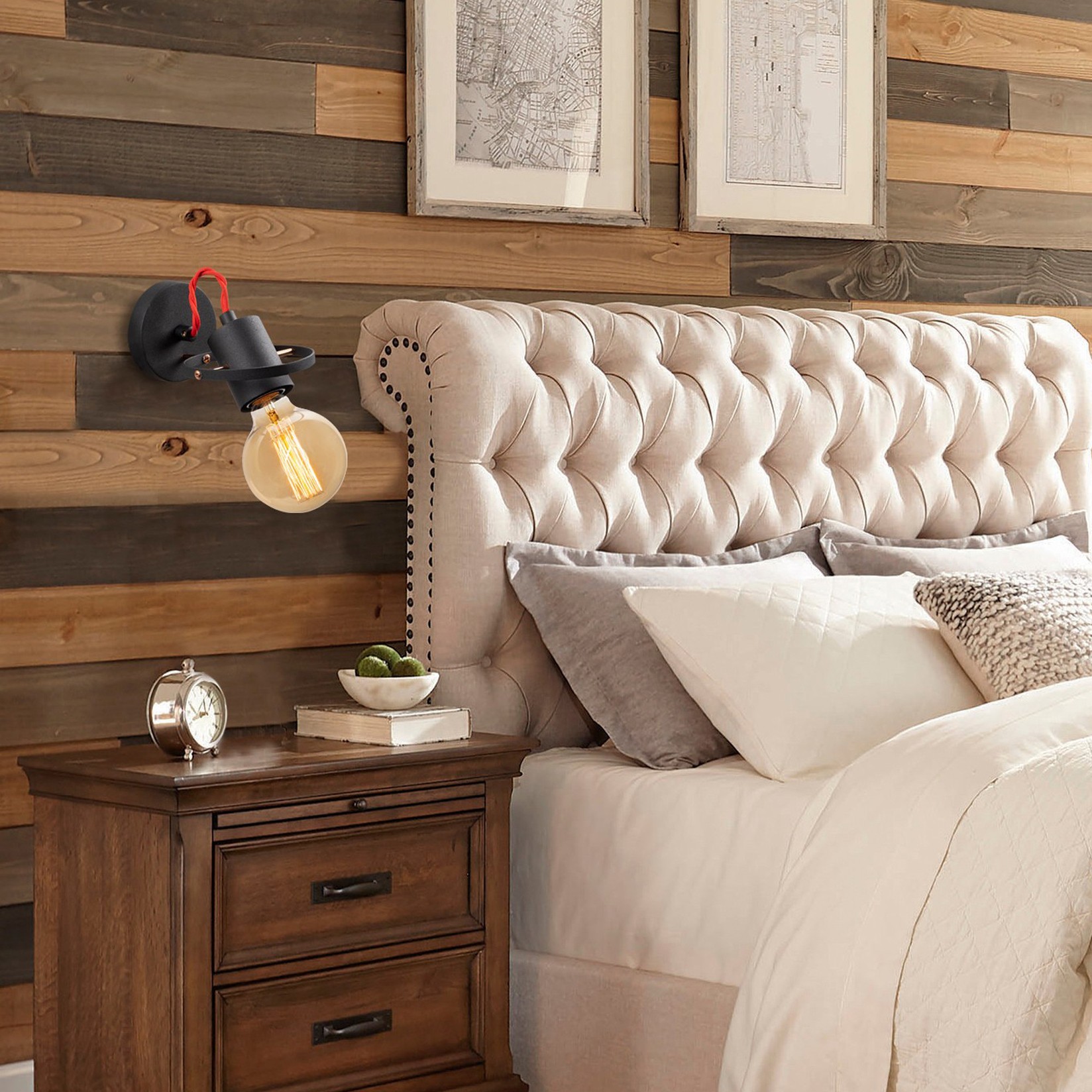 Opviq dzидна светилка E27 со штекер, црна