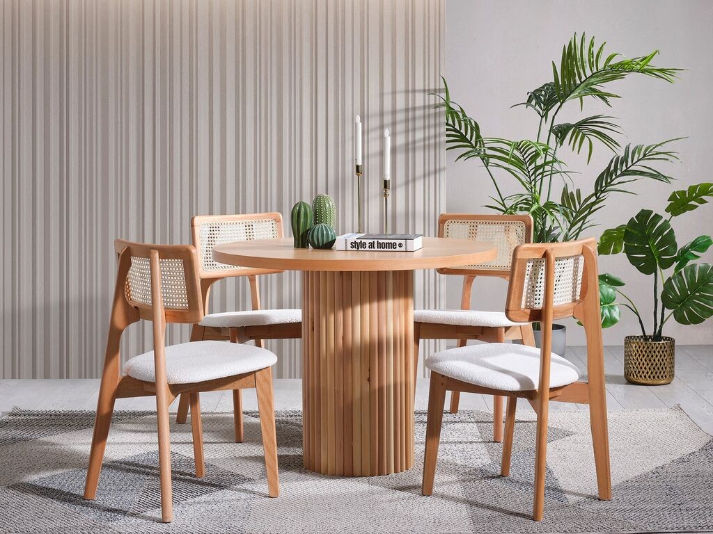 Трпезариска маса и столчиња Hanah Home Lova, 4 столчиња, кафеава