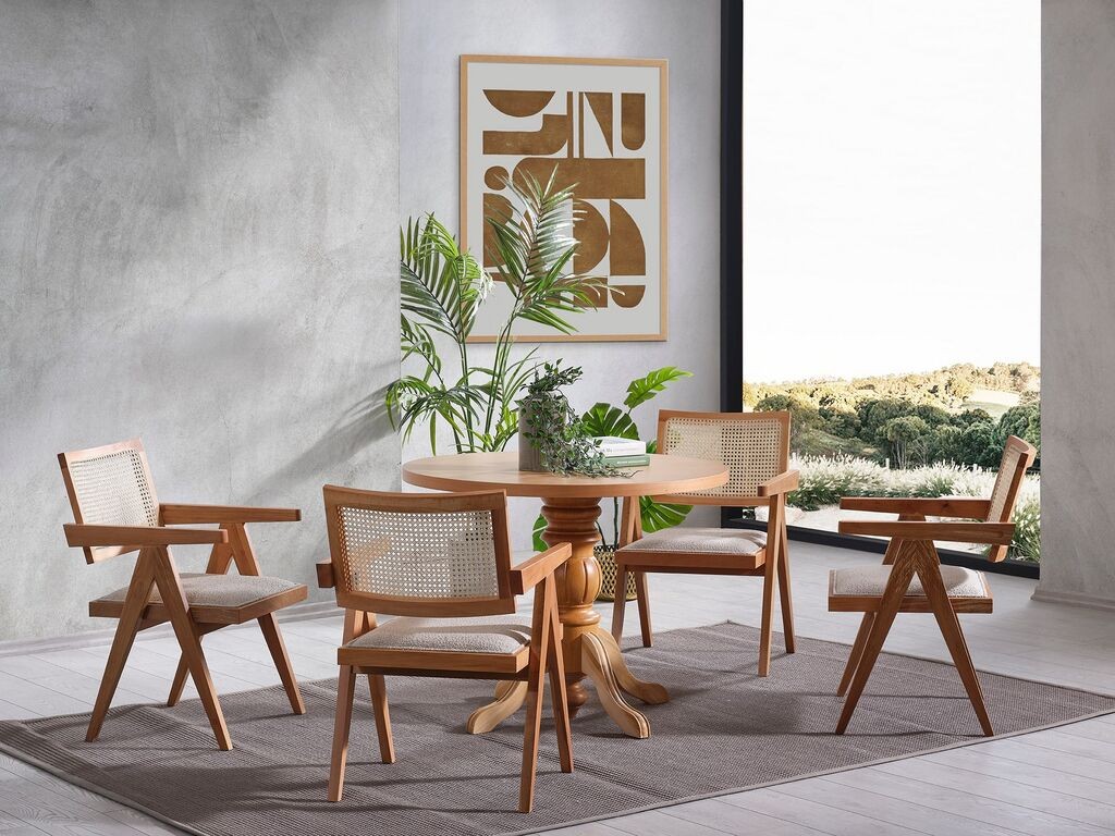 Трпезариска маса и столчиња Hanah Home Roma, 100x75x100 см, 4 столчиња, кафеава