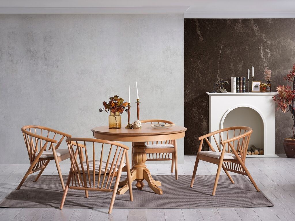 Трпезариска маса и столчиња Hanah Home на расклопување Eva, 118-158 см, 4 столчиња, кафеава