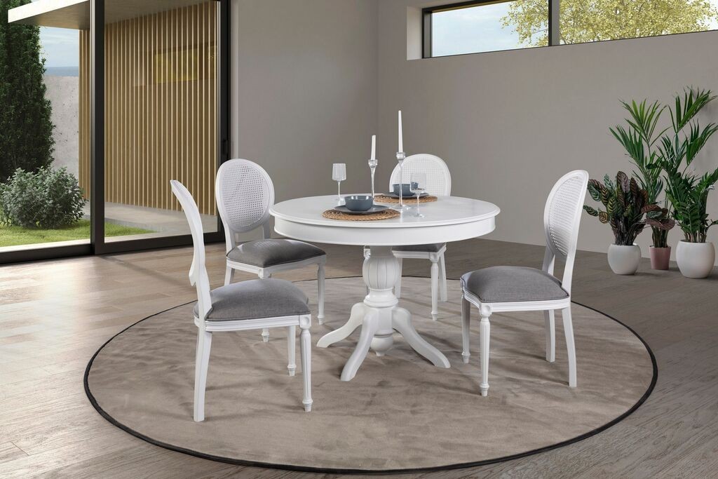 Трпезариска маса и столчиња на расклопување Hanah Home Albero151, 118-158 см, 4 столчиња, бела