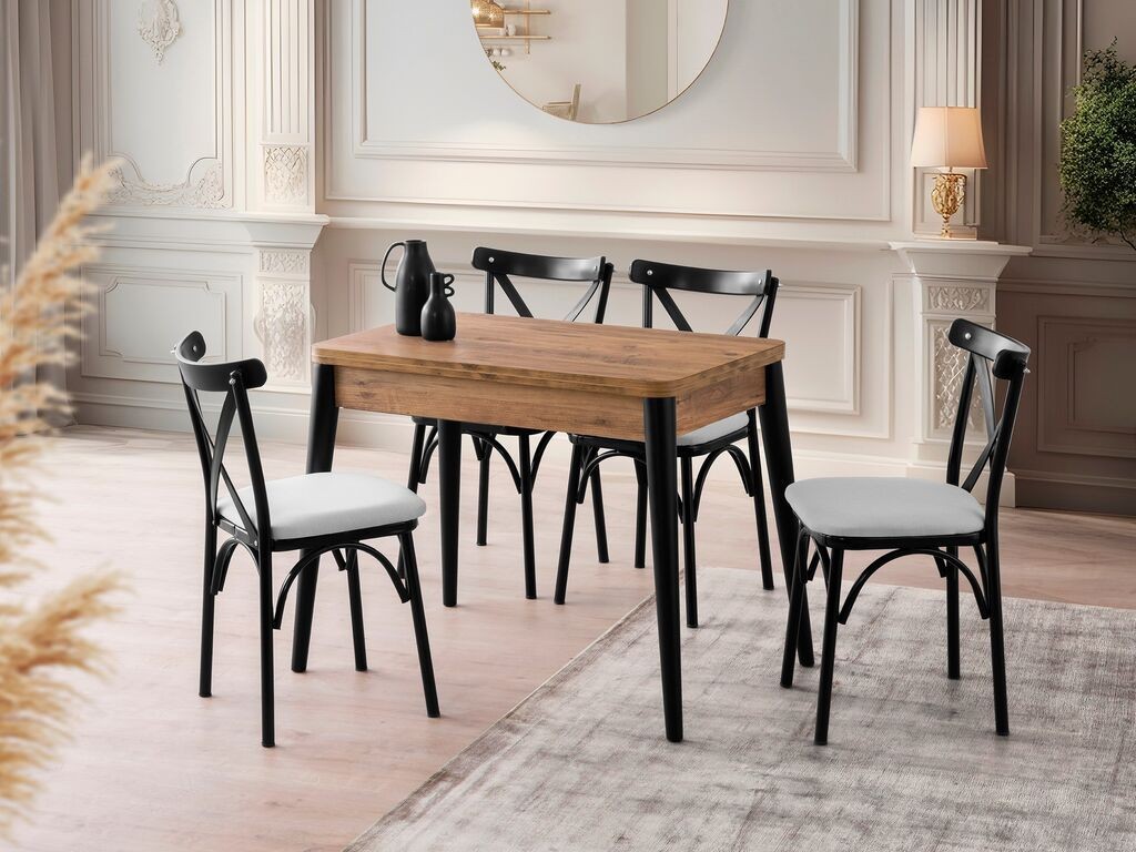 Трпезариска маса Hanah Home на расклопување Dolunay-1284, 100-120x75x60 см, кафеава