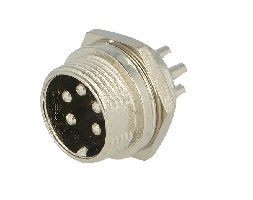 Alfa Electric Кружен конектор машки 5-пин шасија Ф16mm MIC335