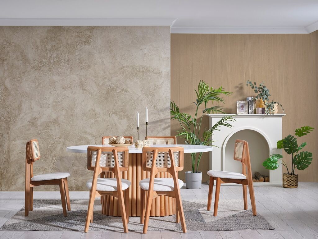 Трпезариска маса и столчиња Hanah Home Pera, 170x90x75 см, 6 столчиња, бела