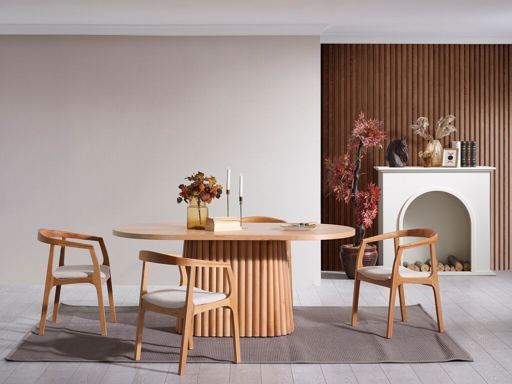 Трпезариска маса и столчиња Hanah Home Atlantis, 170x90x75 см, 4 столчиња, кафеава