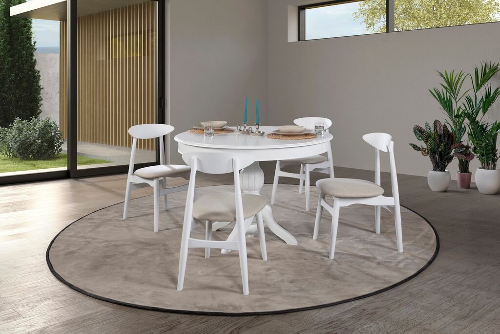 Трпезариска маса и столчиња на расклопување Hanah Home Albero152, 118-158 см, 4 столчиња, бела