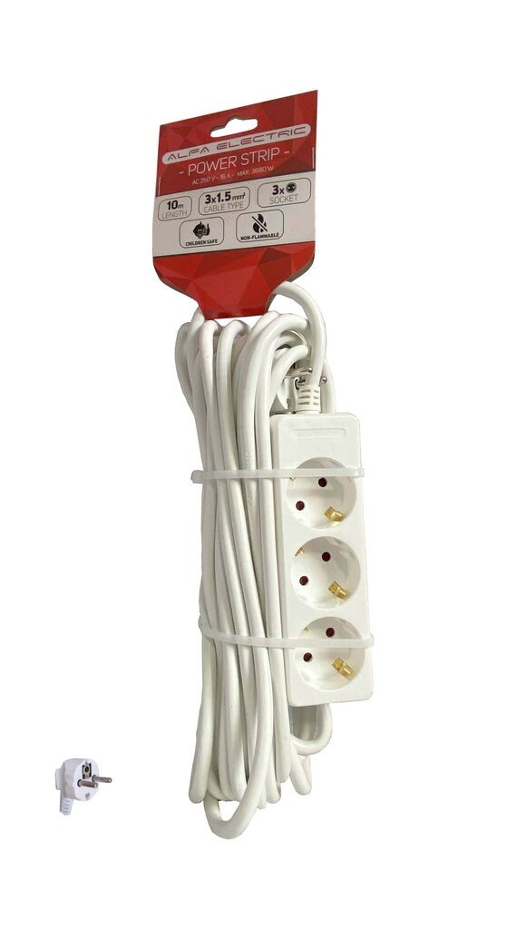 Alfa Electric Продолжен кабел 10.0м со 3 приклучоци, без прекинувач POWER-10M-3OUT