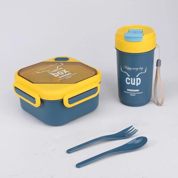 Кутија за оброк со чаша - сина-жолта боја