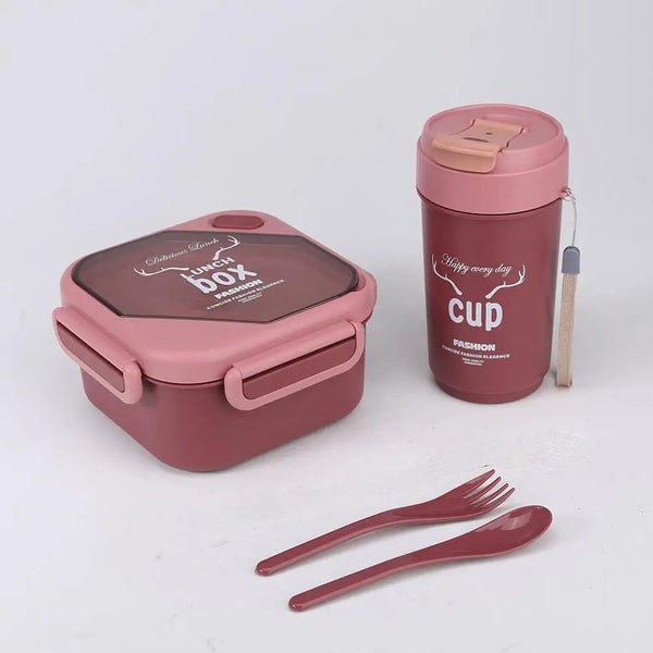 Кутија за оброк со чаша - розева боја