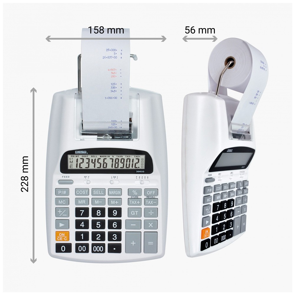 DESG Калкулатор, Со Лента, Печатење во 2 бои, Со 12 бројки, 228x158x56, 30032