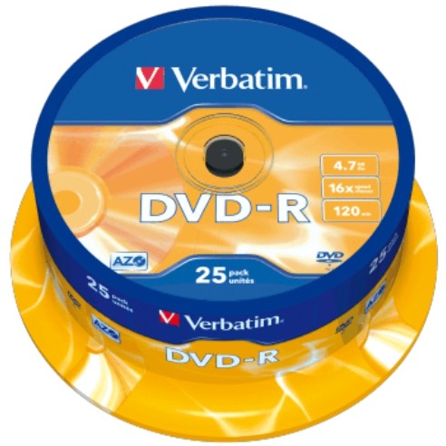 VERBATIM DVD-R, 4.7GB/120min, 16x Speed, Spindle, Сет 1/25, VER43522