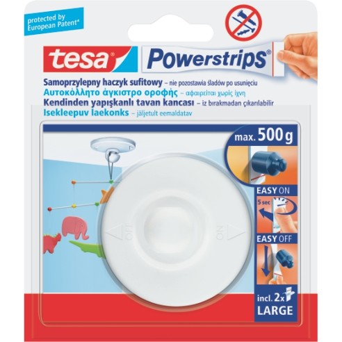 TESA Закачалки, Плафонски, Сет 1/2, Powerstrips, 58029-00130-01, Бела