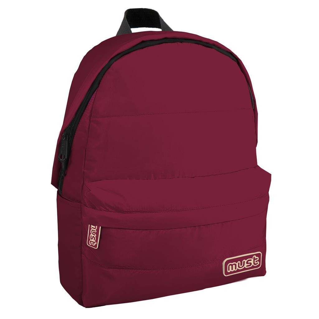 MUST Ранец, 3 Патенти, Monochrome puffy, 000585052, 32x42x17цм, Темно Црвена