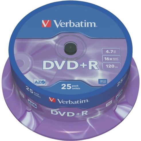 VERBATIM DVD+R, 4.7GB/120min, 16x Speed, Spindle, Сет 1/25, VER43500