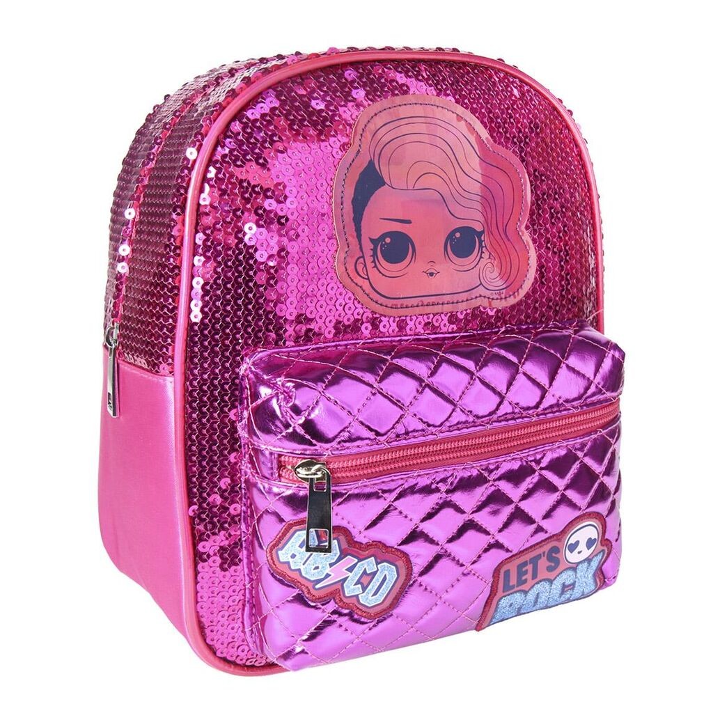 Cerda Ранец за девојчиња – LOL Surprise! – Розев сјаен ранец со светки и преден џеб – 26 cm