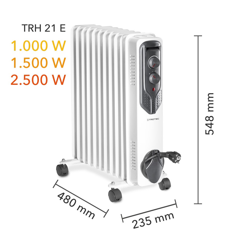 TROTEC Електричен радијатор со масло  TRH 21 E - 2,5kW / 11 ребра / БЕЛ