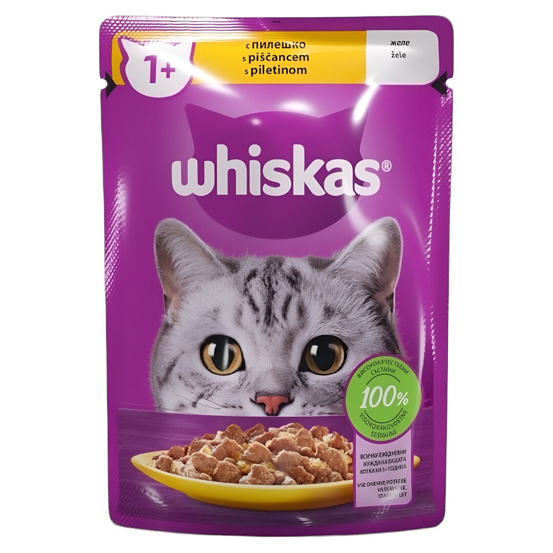 WHISKAS Whiskas 1+ Парчиња со Пилешко во сос [Кесичка 85гр]
