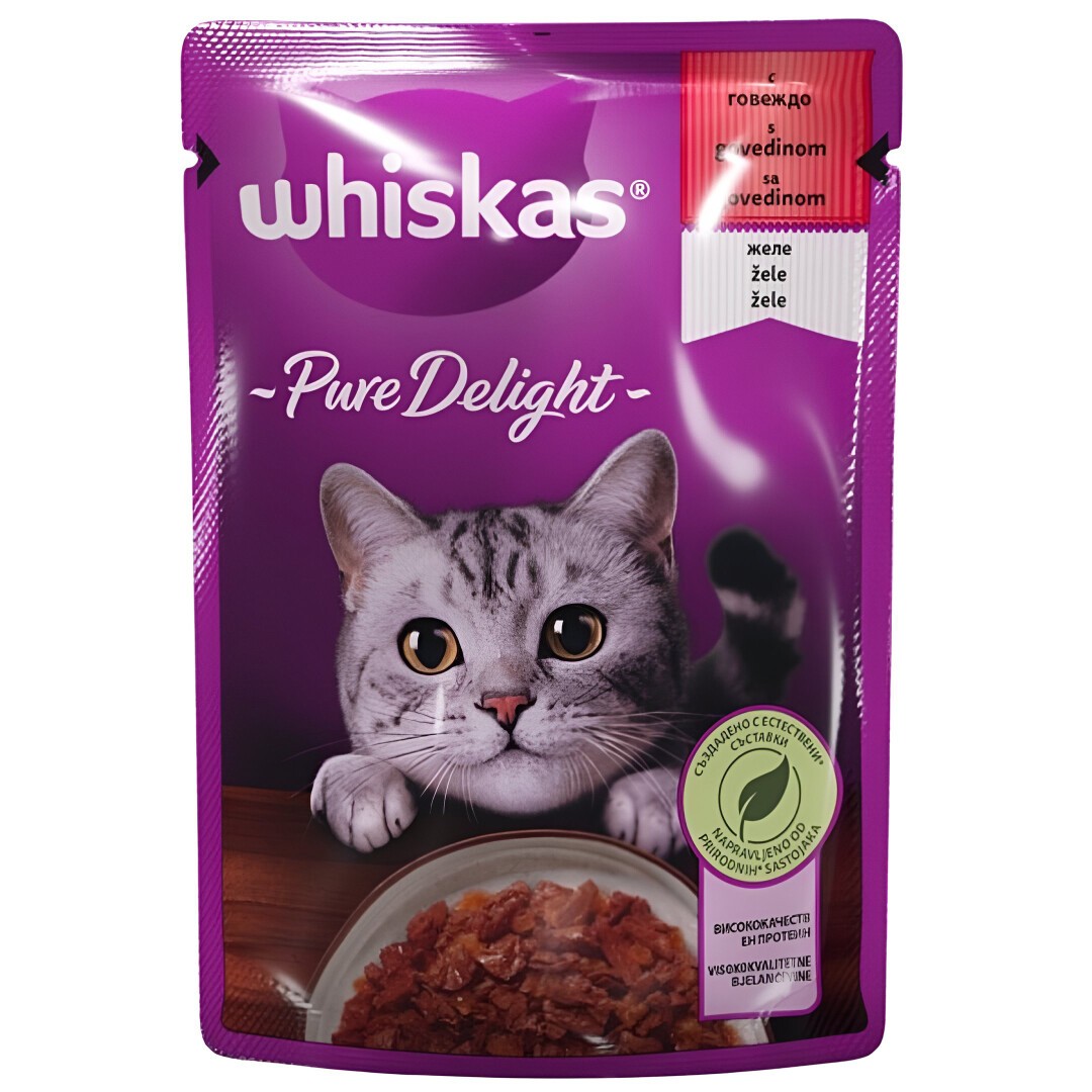 WHISKAS Whiskas Pure Delight Парчиња со Говедско во желе [Кесичка 85гр]