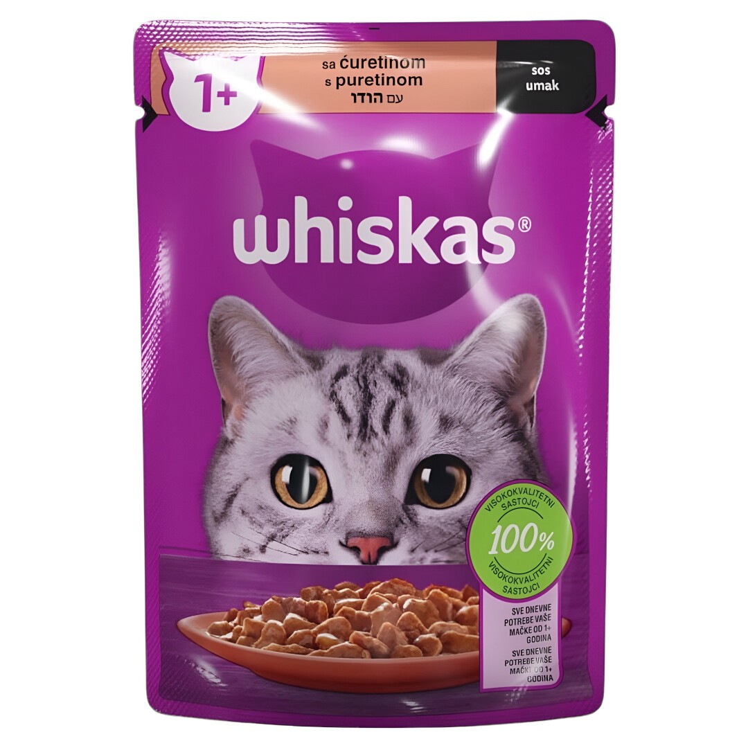 WHISKAS Whiskas 1+ Парчиња со Мисирка во сос [Кесичка 85гр]