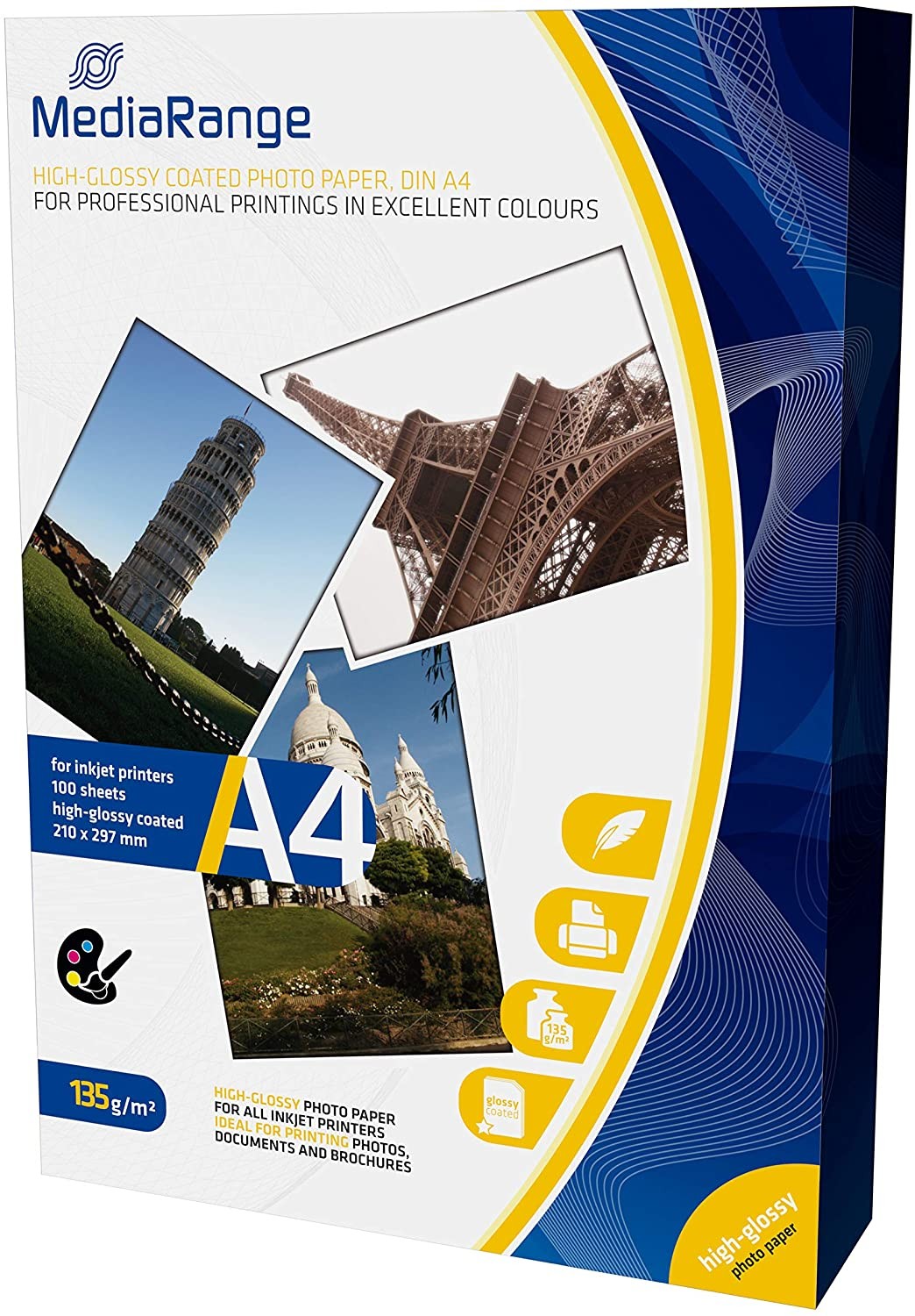 MEDIA RANGE Хартија, Фото, А4, 100л, 135гр, Photo Paper, High-Glossy, MRINK107